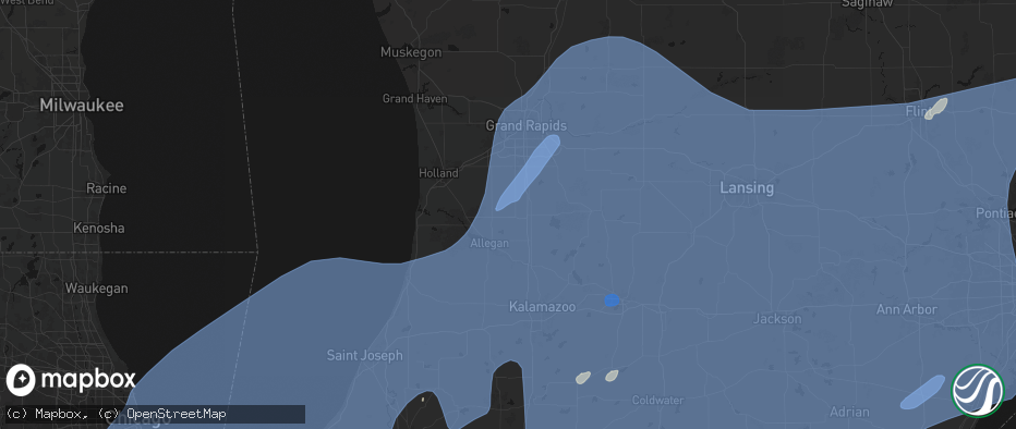 Hail map in Hopkins, MI on May 18, 2026
