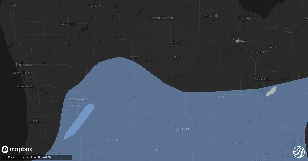 Hail map in Hubbardston, MI on May 18, 2026