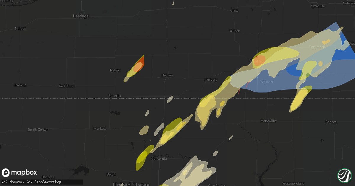 Hail map in Hubbell, NE on May 18, 2026
