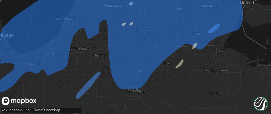 Hail map in Hudson, IN on May 18, 2026