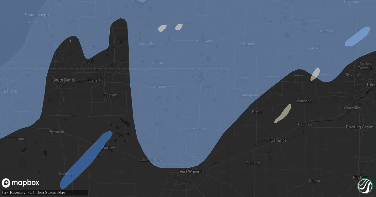 Hail map in Hudson, IN on May 18, 2026