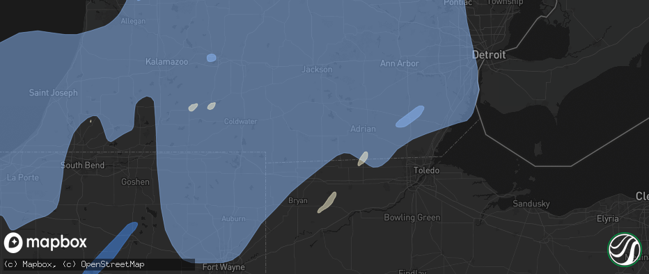 Hail map in Hudson, MI on May 18, 2026