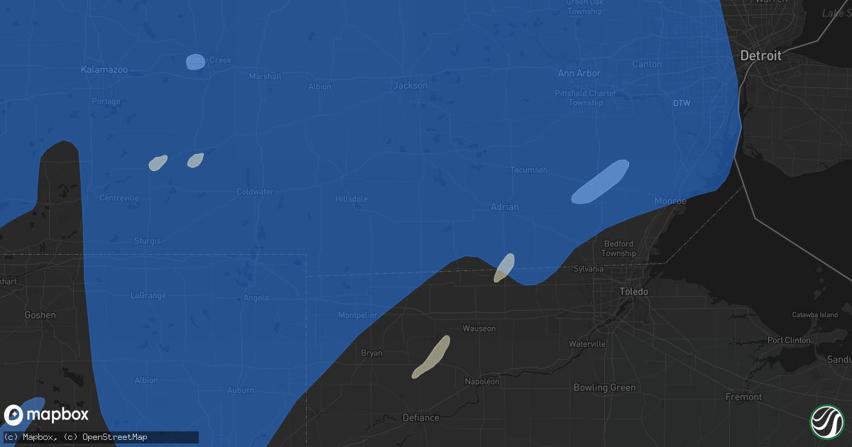 Hail map in Hudson, MI on May 18, 2026