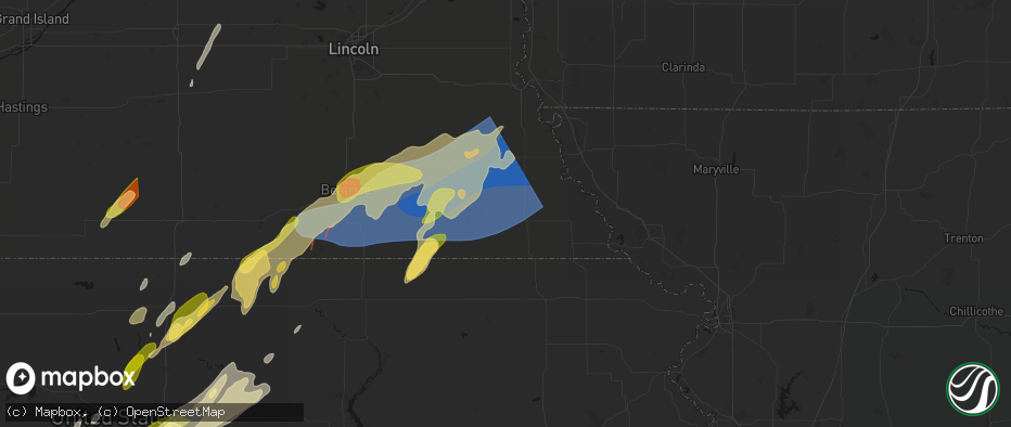 Hail map in Humboldt, NE on May 18, 2026