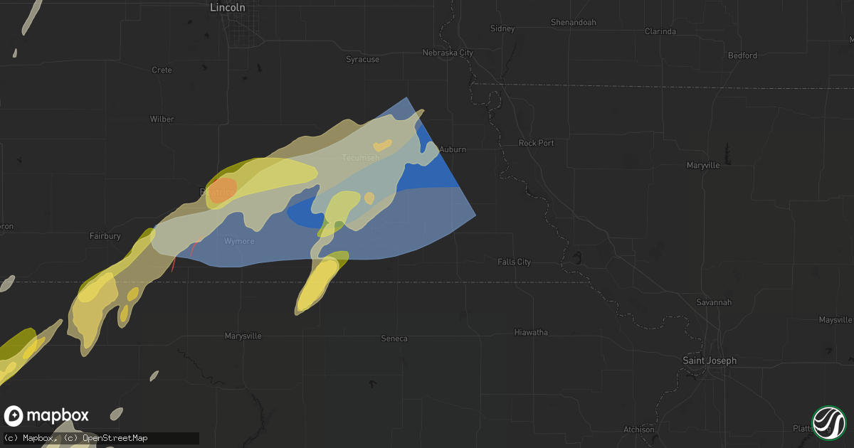 Hail map in Humboldt, NE on May 18, 2026