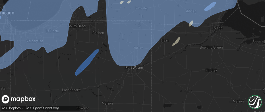 Hail map in Huntertown, IN on May 18, 2026