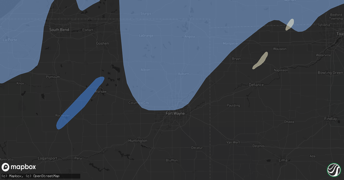 Hail map in Huntertown, IN on May 18, 2026