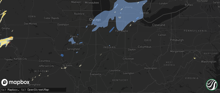 Hail map in Indiana on May 18, 2026