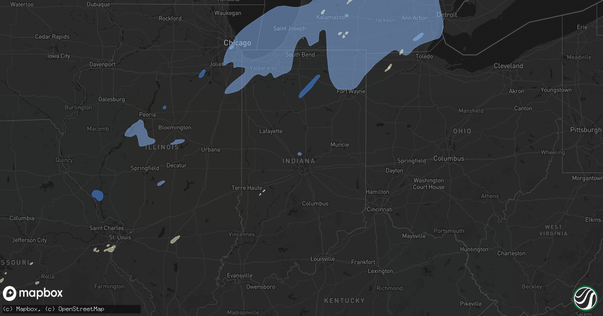 Hail map in Indiana on May 18, 2026