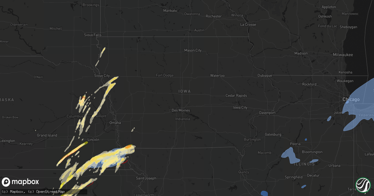 Hail map in Iowa on May 18, 2026
