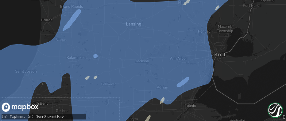 Hail map in Jackson, MI on May 18, 2026
