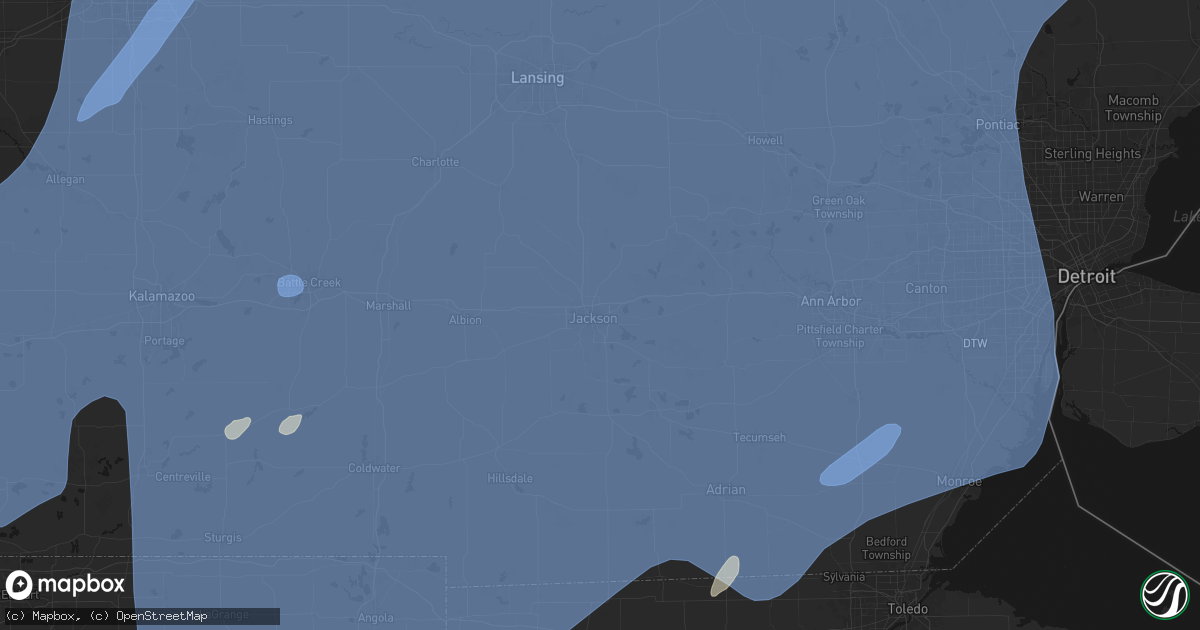 Hail map in Jackson, MI on May 18, 2026