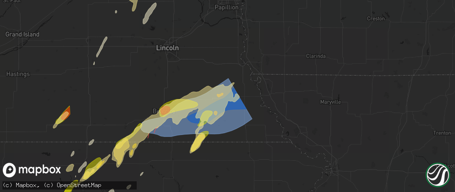Hail map in Johnson, NE on May 18, 2026