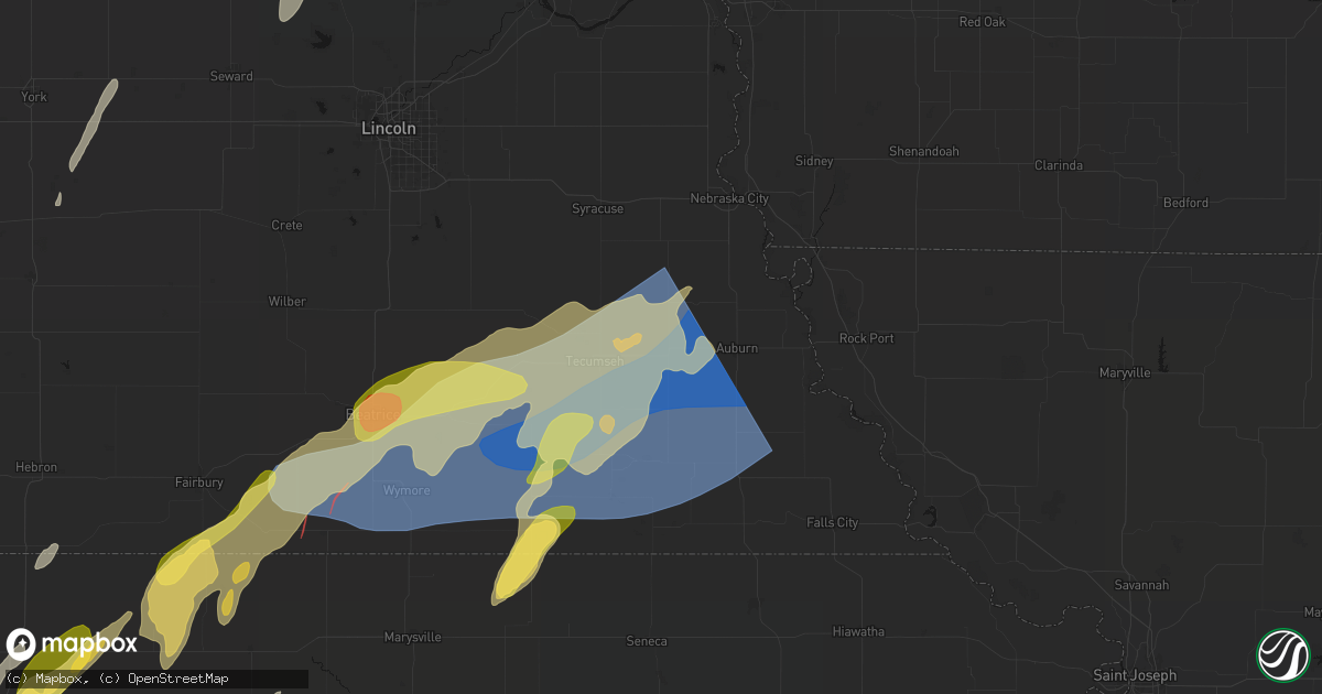 Hail map in Johnson, NE on May 18, 2026
