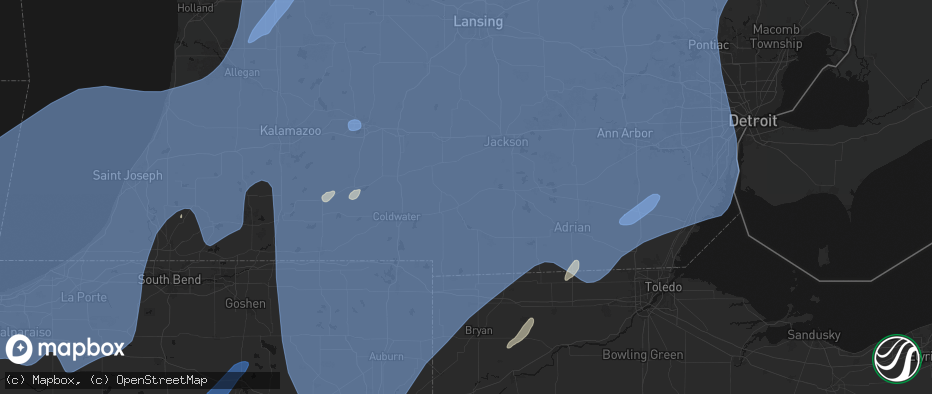 Hail map in Jonesville, MI on May 18, 2026