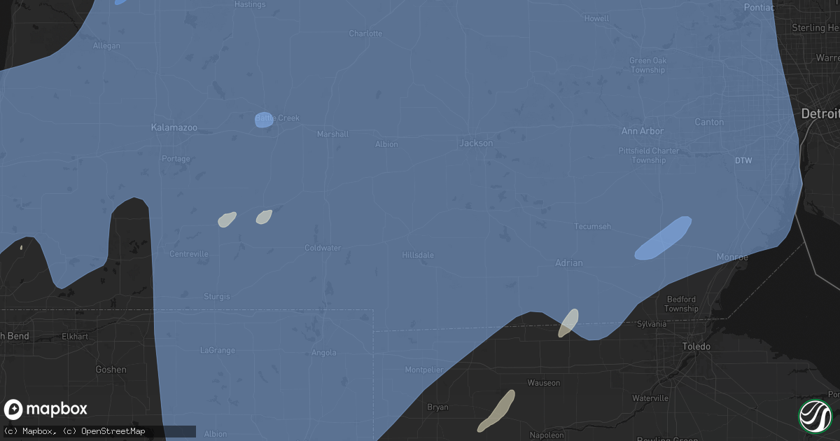 Hail map in Jonesville, MI on May 18, 2026