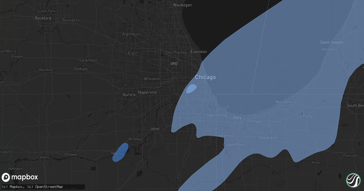 Hail map in Justice, IL on May 18, 2026