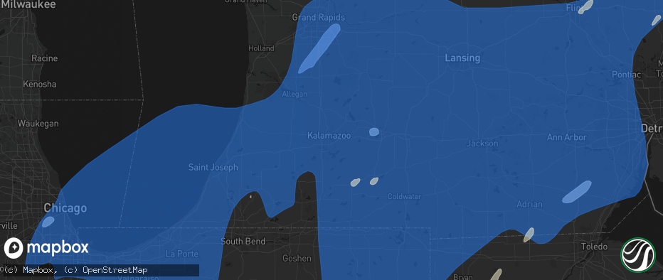 Hail map in Kalamazoo, MI on May 18, 2026