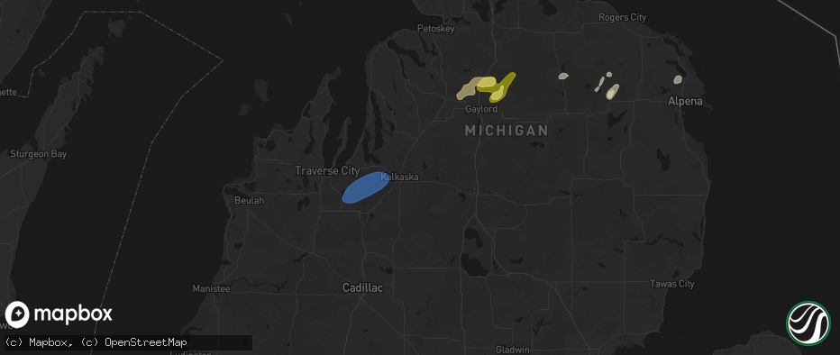 Hail map in Kalkaska, MI on May 18, 2026