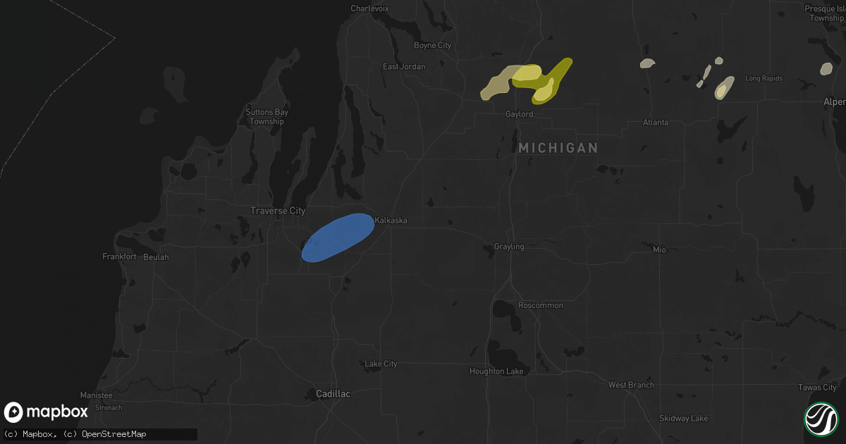 Hail map in Kalkaska, MI on May 18, 2026
