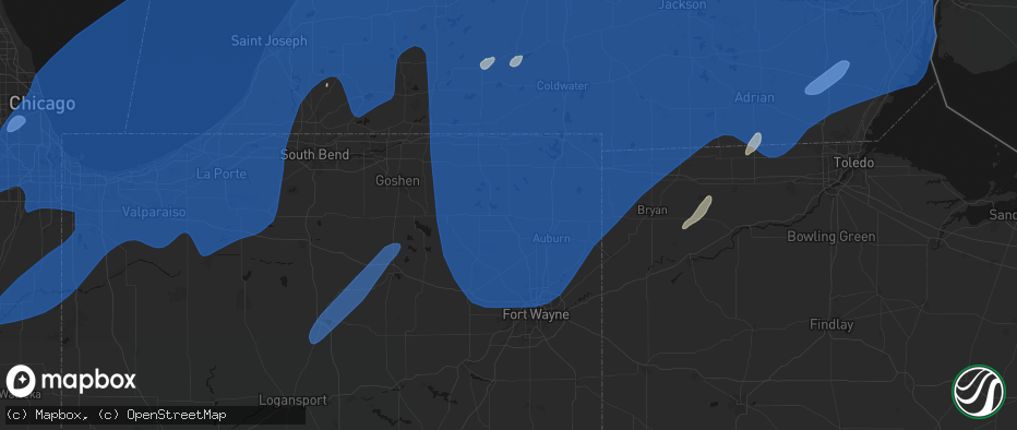 Hail map in Kendallville, IN on May 18, 2026