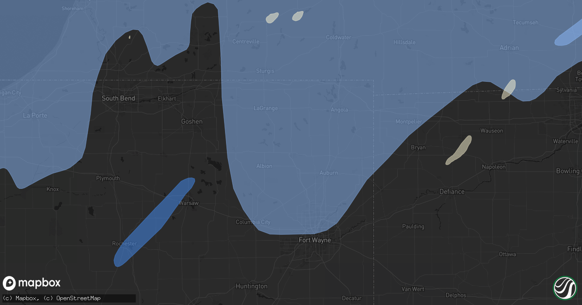 Hail map in Kendallville, IN on May 18, 2026