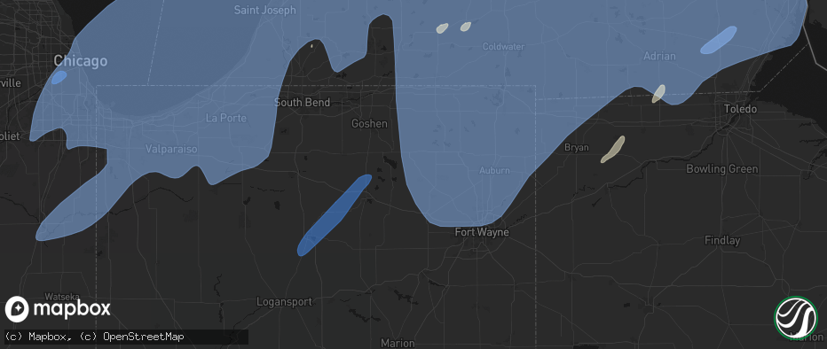 Hail map in Kimmell, IN on May 18, 2026