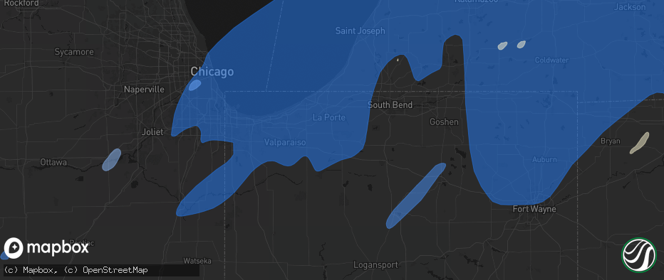 Hail map in Kingsford Heights, IN on May 18, 2026