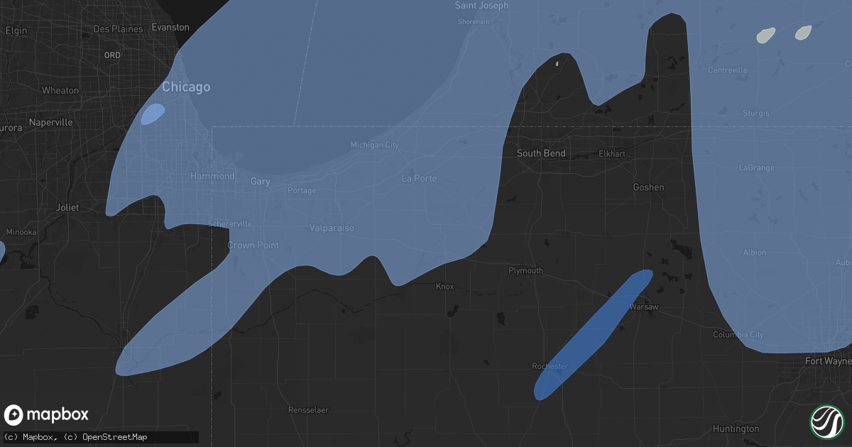Hail map in Kingsford Heights, IN on May 18, 2026