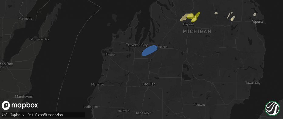 Hail map in Kingsley, MI on May 18, 2026