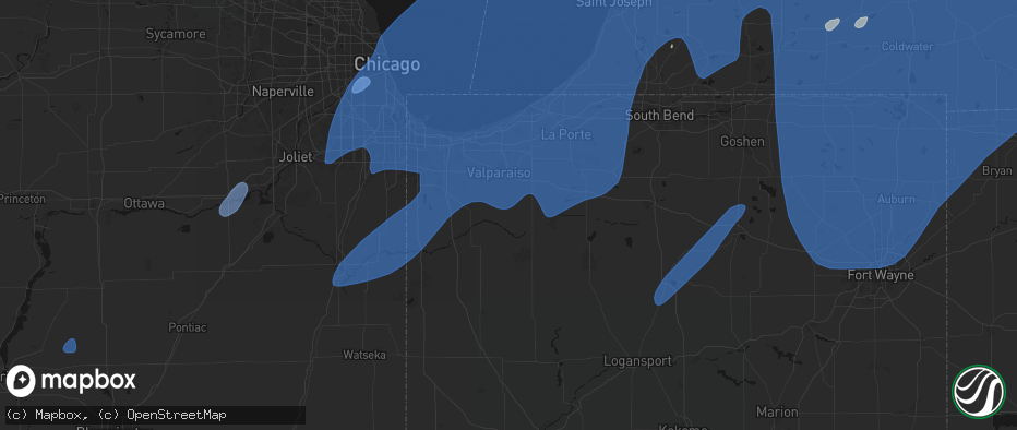 Hail map in Kouts, IN on May 18, 2026