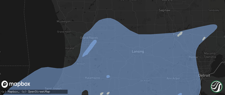 Hail map in Lake Odessa, MI on May 18, 2026