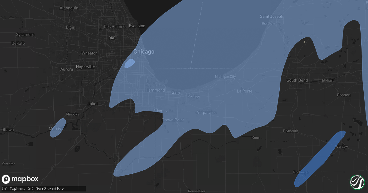 Hail map in Lake Station, IN on May 18, 2026