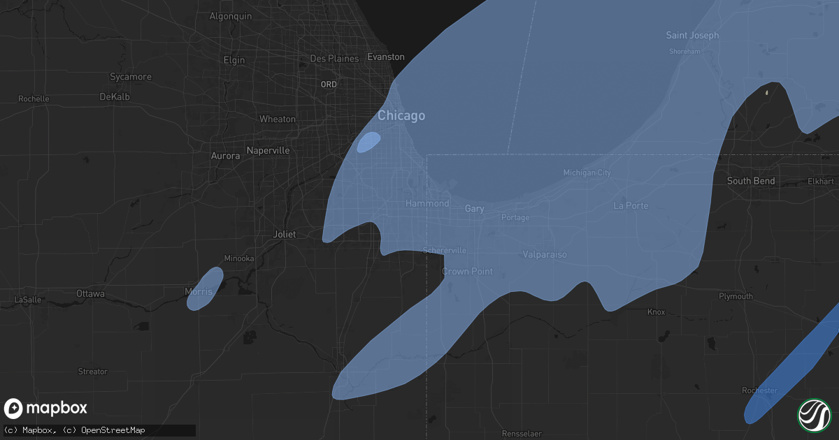 Hail map in Lansing, IL on May 18, 2026