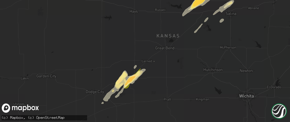 Hail map in Larned, KS on May 18, 2026