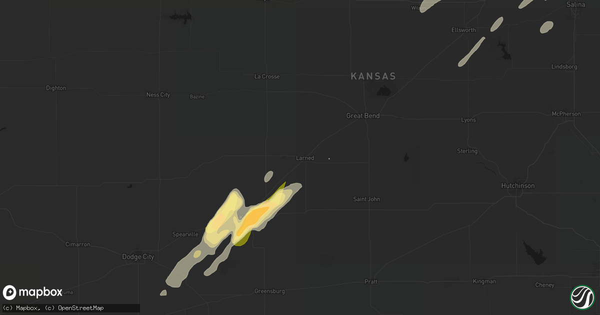 Hail map in Larned, KS on May 18, 2026