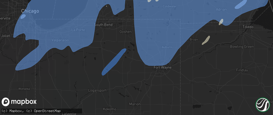 Hail map in Larwill, IN on May 18, 2026