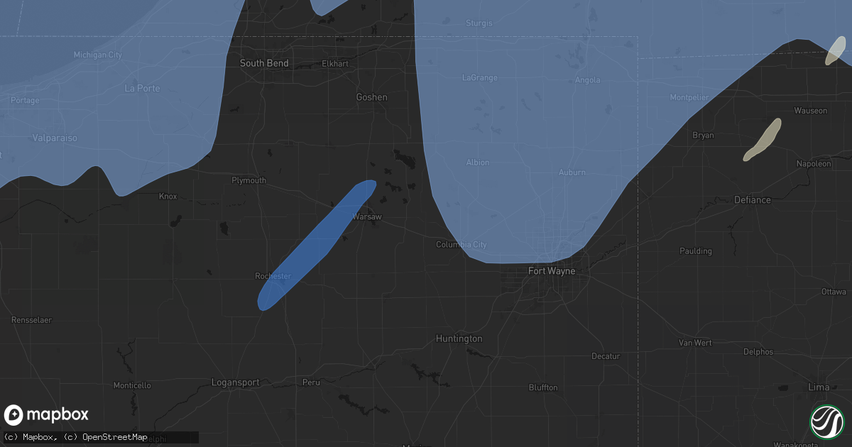 Hail map in Larwill, IN on May 18, 2026