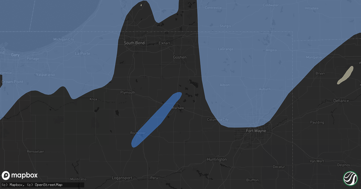 Hail map in Leesburg, IN on May 18, 2026