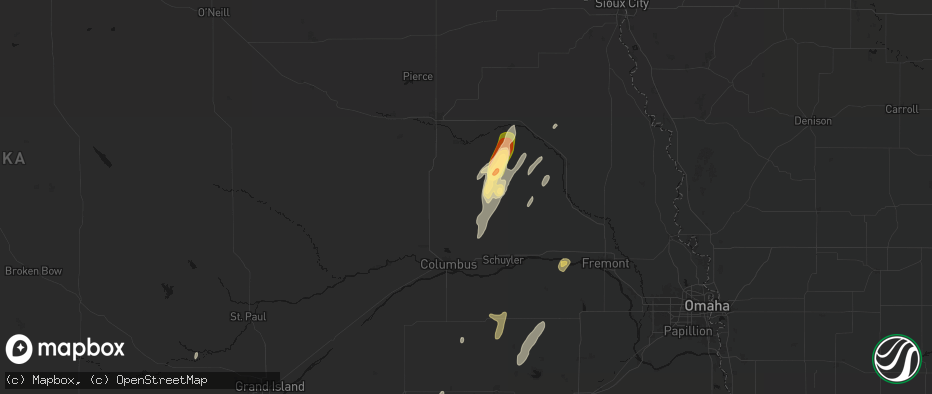 Hail map in Leigh, NE on May 18, 2026