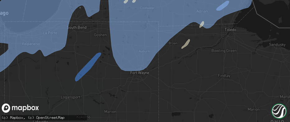 Hail map in Leo, IN on May 18, 2026