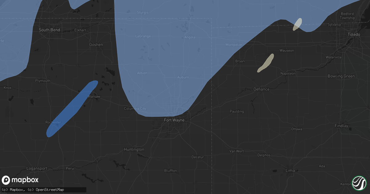 Hail map in Leo, IN on May 18, 2026