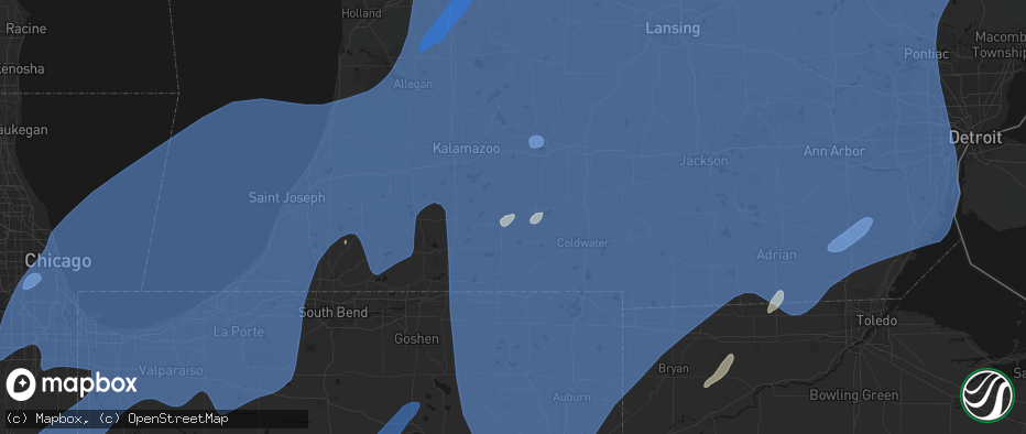 Hail map in Leonidas, MI on May 18, 2026