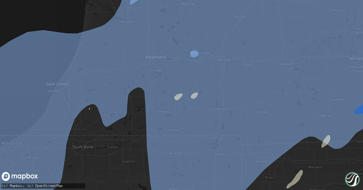Hail map in Leonidas, MI on May 18, 2026