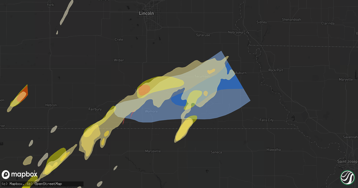 Hail map in Lewiston, NE on May 18, 2026