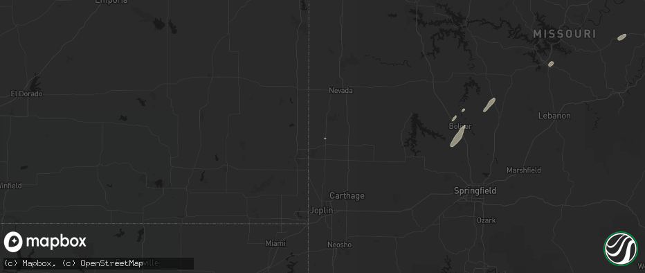 Hail map in Liberal, MO on May 18, 2026