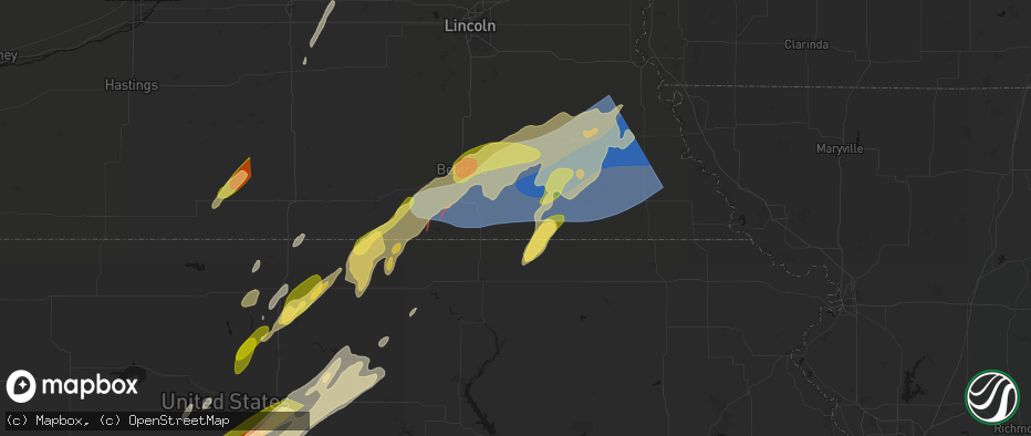 Hail map in Liberty, NE on May 18, 2026