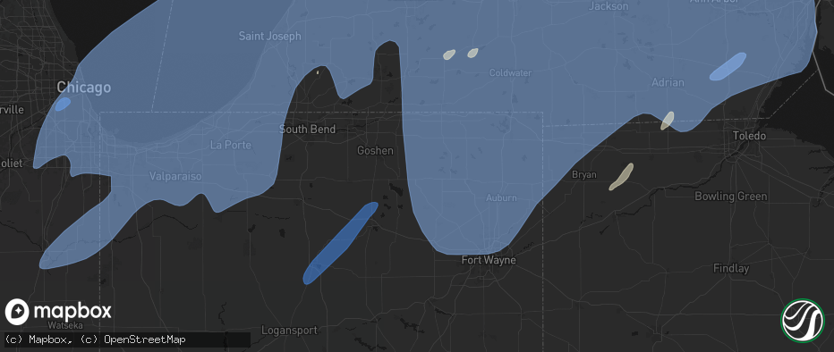 Hail map in Ligonier, IN on May 18, 2026