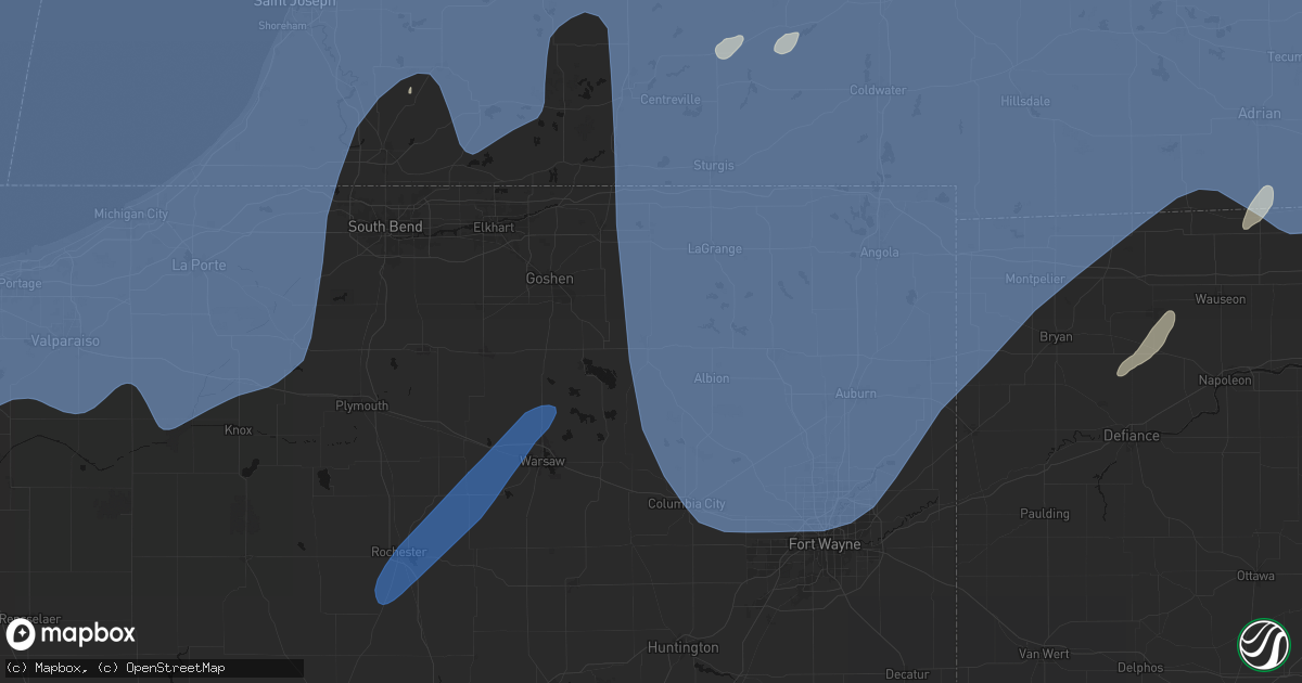 Hail map in Ligonier, IN on May 18, 2026