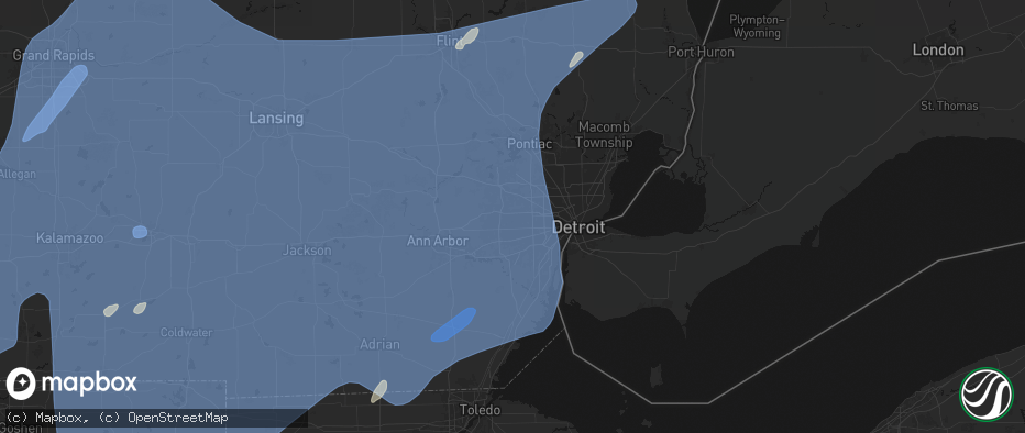 Hail map in Livonia, MI on May 18, 2026